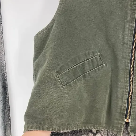 VTG Carhartt Wip Vest Canvas Green Sherpa Aztec Southwest USA Rare 90s Western